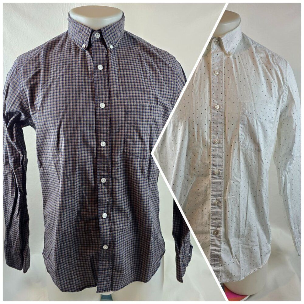 J Crew Shirt Men Medium Button Down Lot 2 Slim Fit Plaid Polka Dot Cotton Casual